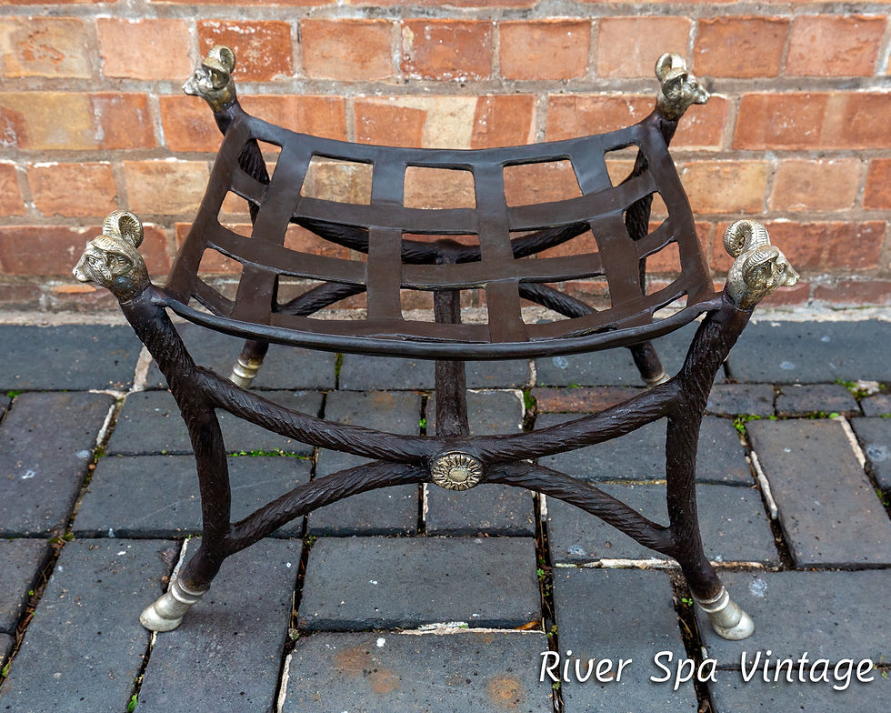 Thumbnail: Hollywood Regency Bronze Footstool Ottoman Rams Head Rams Maison Jansen Style