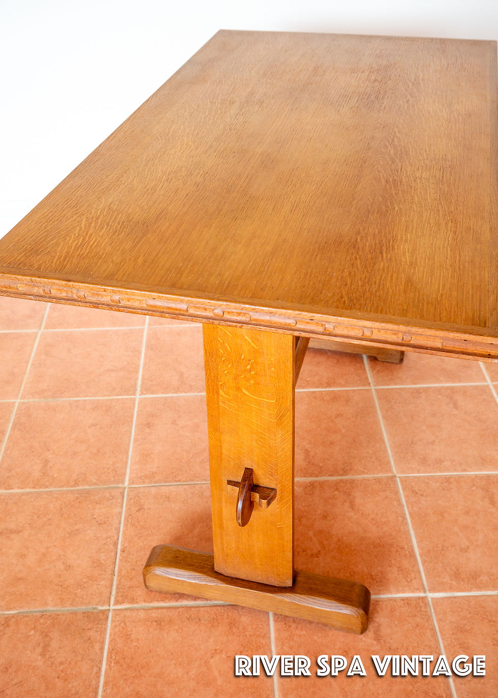Thumbnail: Pair of Light Oak Refectory Trestle Tables Cotswold School Arts And Crafts Heals