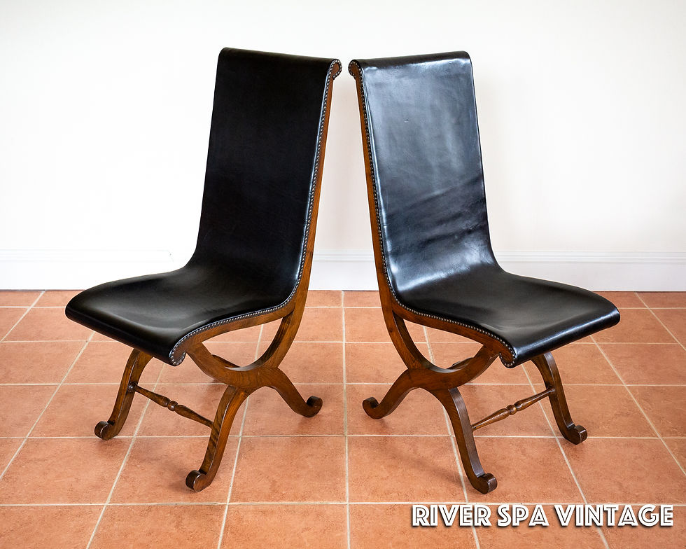 Thumbnail: Pair of Spanish Oak Leather Dining Chairs by Pierre Lottier Valmazan Mid Century