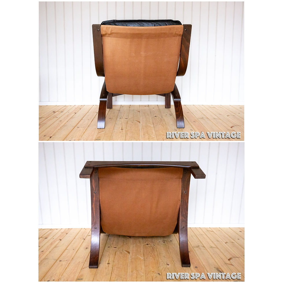 Thumbnail: Mid Century Leather Armchair Scandinavian Black Cantilever Bentwood Relling 1970