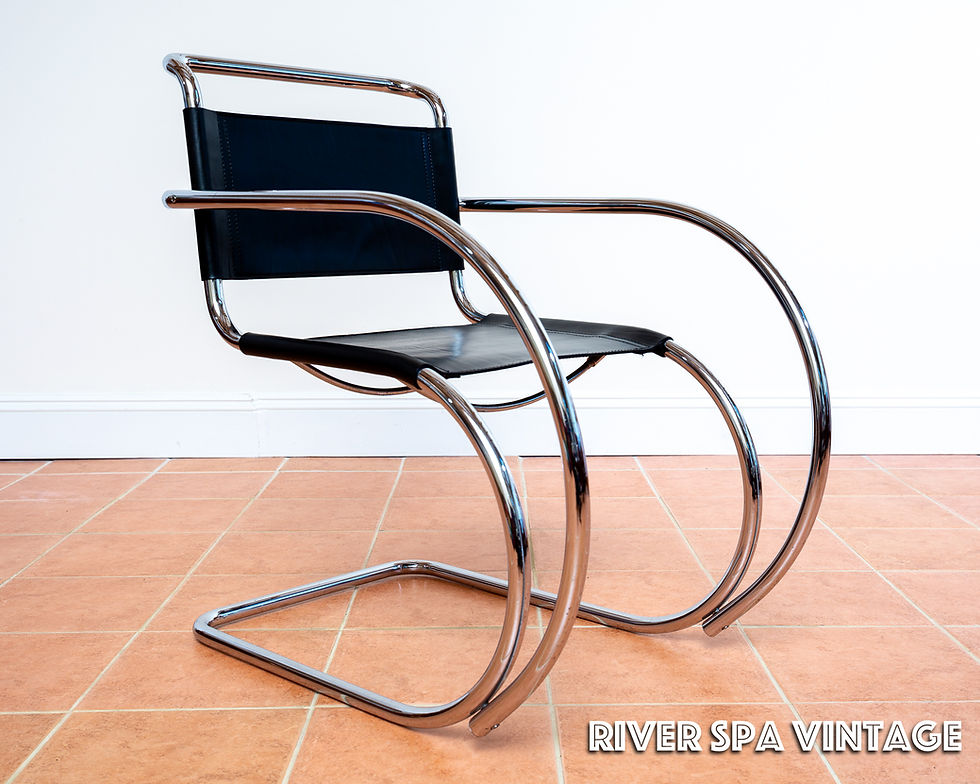 Thumbnail: MR20 Armchair Black Leather Chrome Cantilever Chair Bauhaus Mies Van Der Rohe
