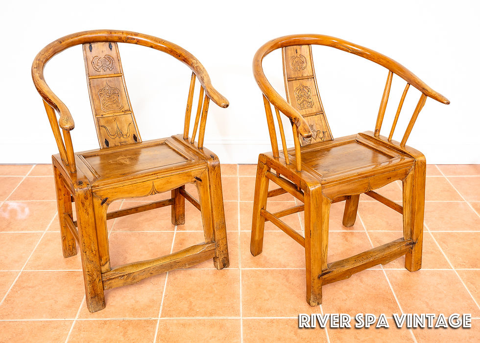 Thumbnail: Blonde Chinese Horseshoe Armchairs Oriental Antique Country Grand Tutor Throne