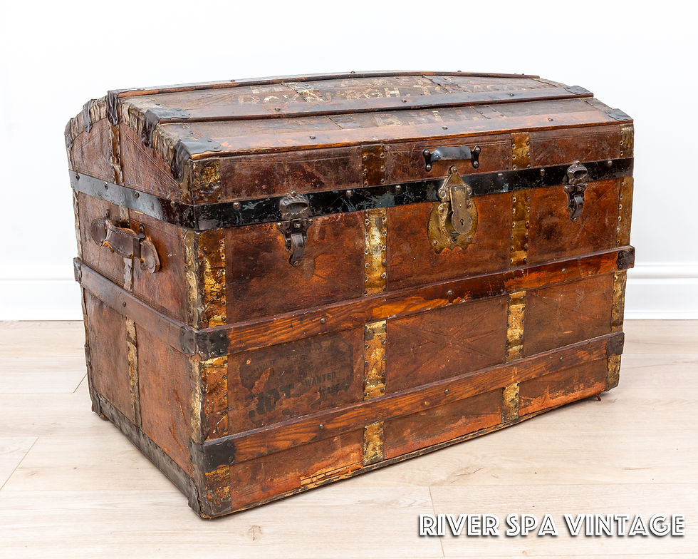Thumbnail: Antique Leather Domed Travel Steamer Trunk Victorian Travelling Blanket Chest