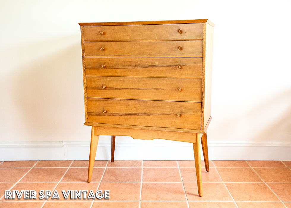 Thumbnail: Blonde Mid Century Chest Of Drawers Tallboy Highboy Walnut Alfred Cox Heals 1960