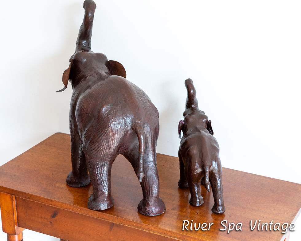 Thumbnail: Pair of Vintage Mother and Baby Leather Elephant Statues Figurines Liberty MCM