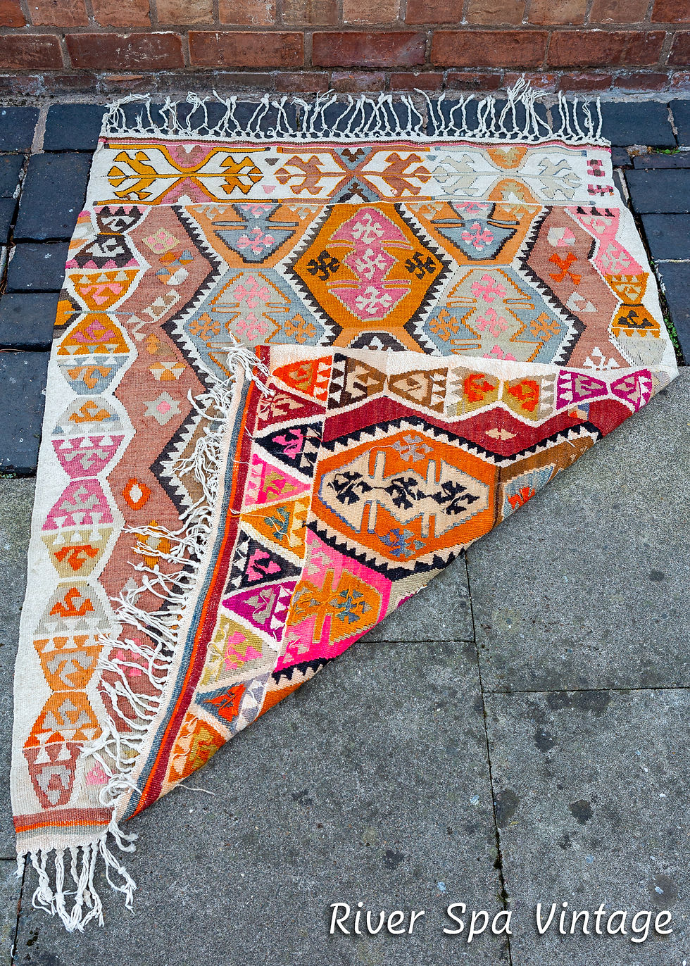 Thumbnail: Vintage Turkish Kilim Rug Colourful Large Mid Century 1960s Wool Rug Anatolian