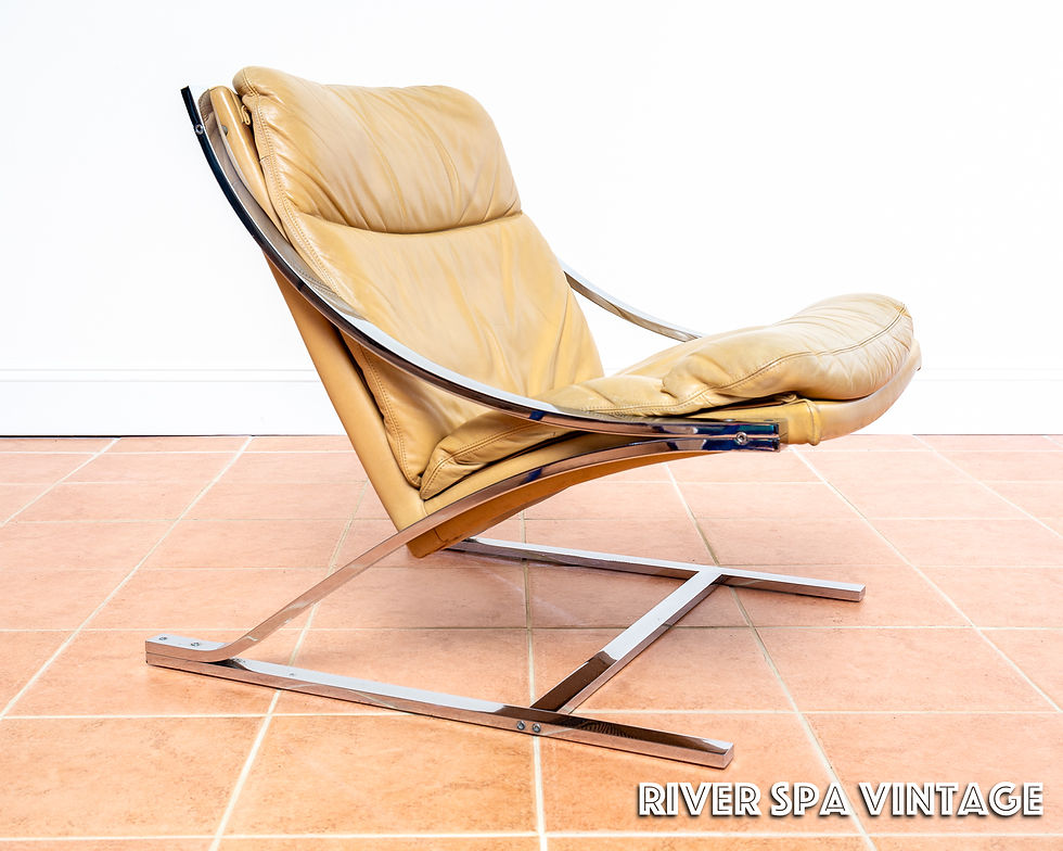 Thumbnail: Zeta Leather Chair 1970s MCM Tuttle Strässle Cream Chrome Cantilever Mid Century