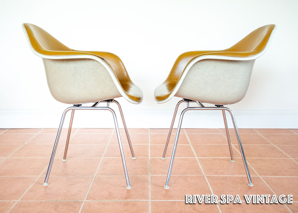 Thumbnail: Pair Eames Herman Miller DAX Leather Armchairs Vitra 1960s MCM Rope Edge Shell