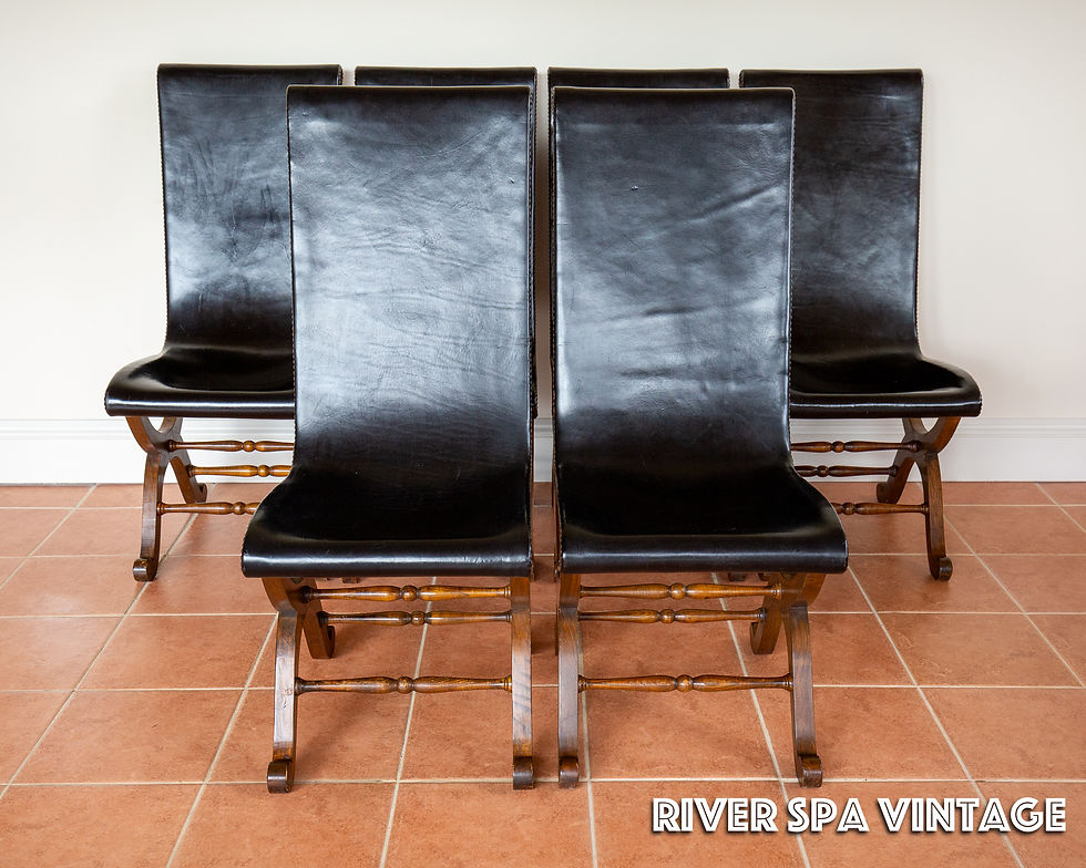 Thumbnail: 6 Spanish Oak Leather Dining Chairs by Pierre Lottier Valmazan Mid Century 1960s