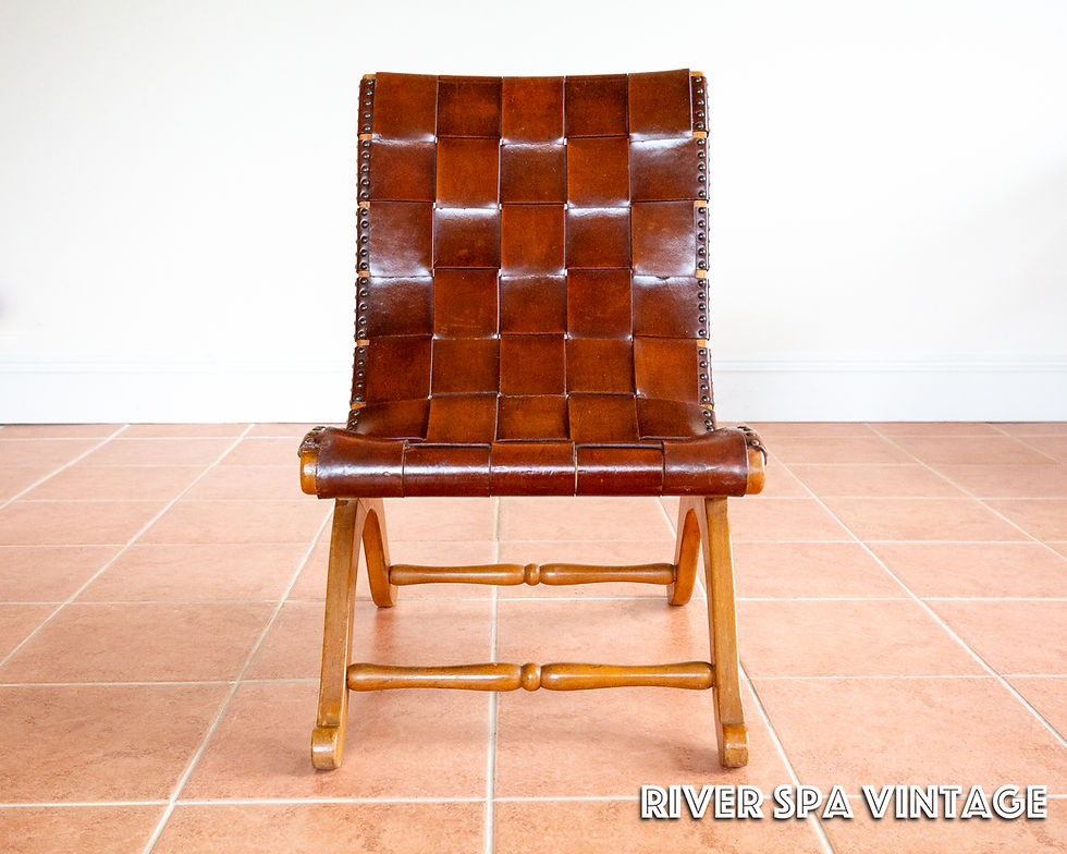 Thumbnail: Pierre Lottier Cigar Leather Strap Slipper Lounge Chair 1960s Blonde MCM Spanish