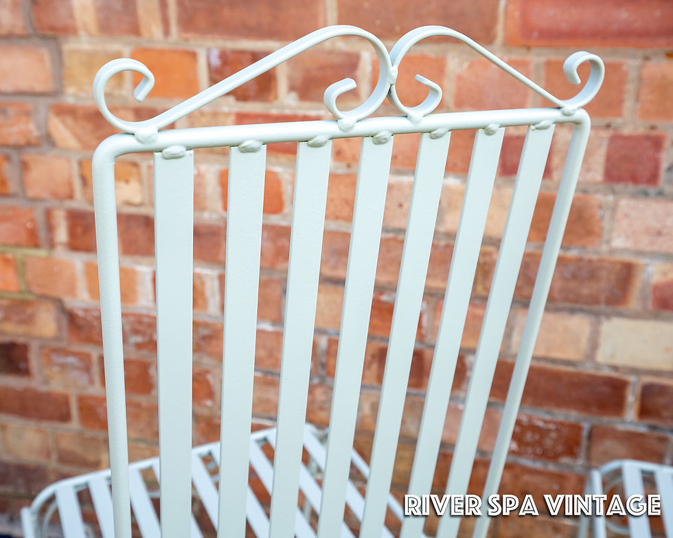Thumbnail: Set of 3 Garden Chairs Mid Century French Chic Scrolled Wrought Iron Strap 1950s