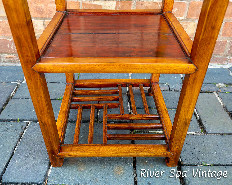 Thumbnail: Chinese Side Table Antique Geometric Fretwork Two-Tone Gold Red Scholars Tea