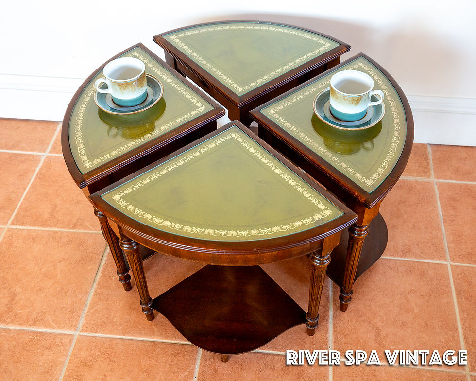 Thumbnail: Campaign Style Leather Top Mahogany Nesting Centre Coffee Tables Glass 1950s MCM