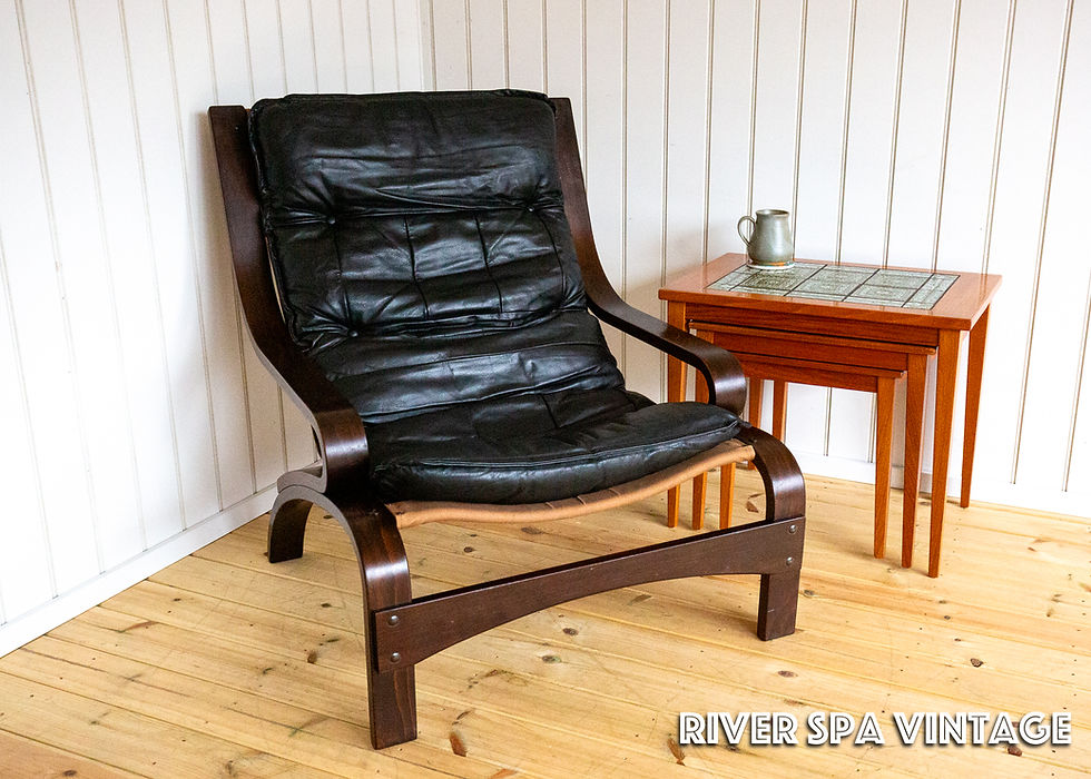 Thumbnail: Mid Century Leather Armchair Scandinavian Black Cantilever Bentwood Relling 1970