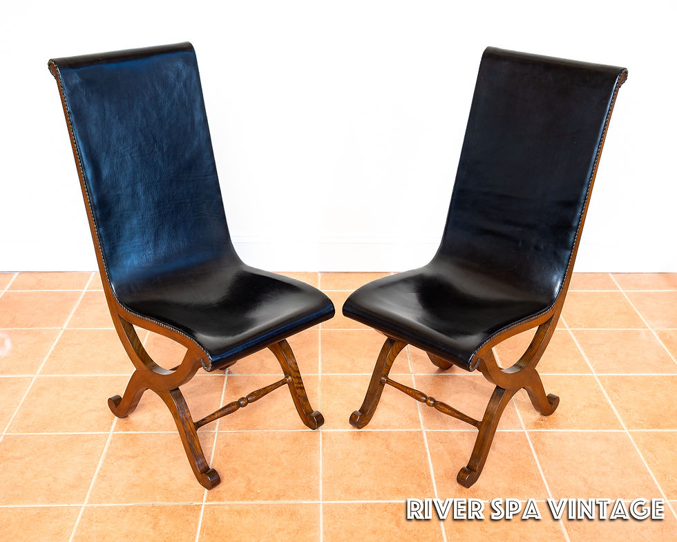 Thumbnail: 4 Spanish Oak Leather Dining Chairs by Pierre Lottier Valmazan Mid Century 1960s