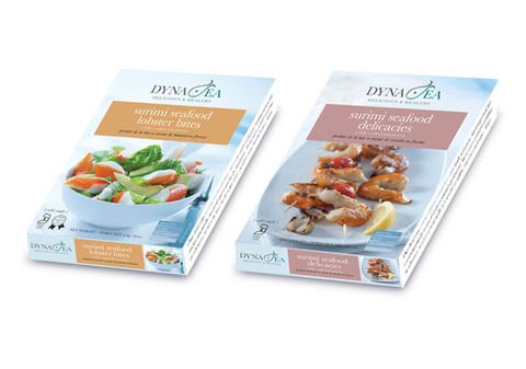 two packaging with sleeves of seafood dishes - salad and 