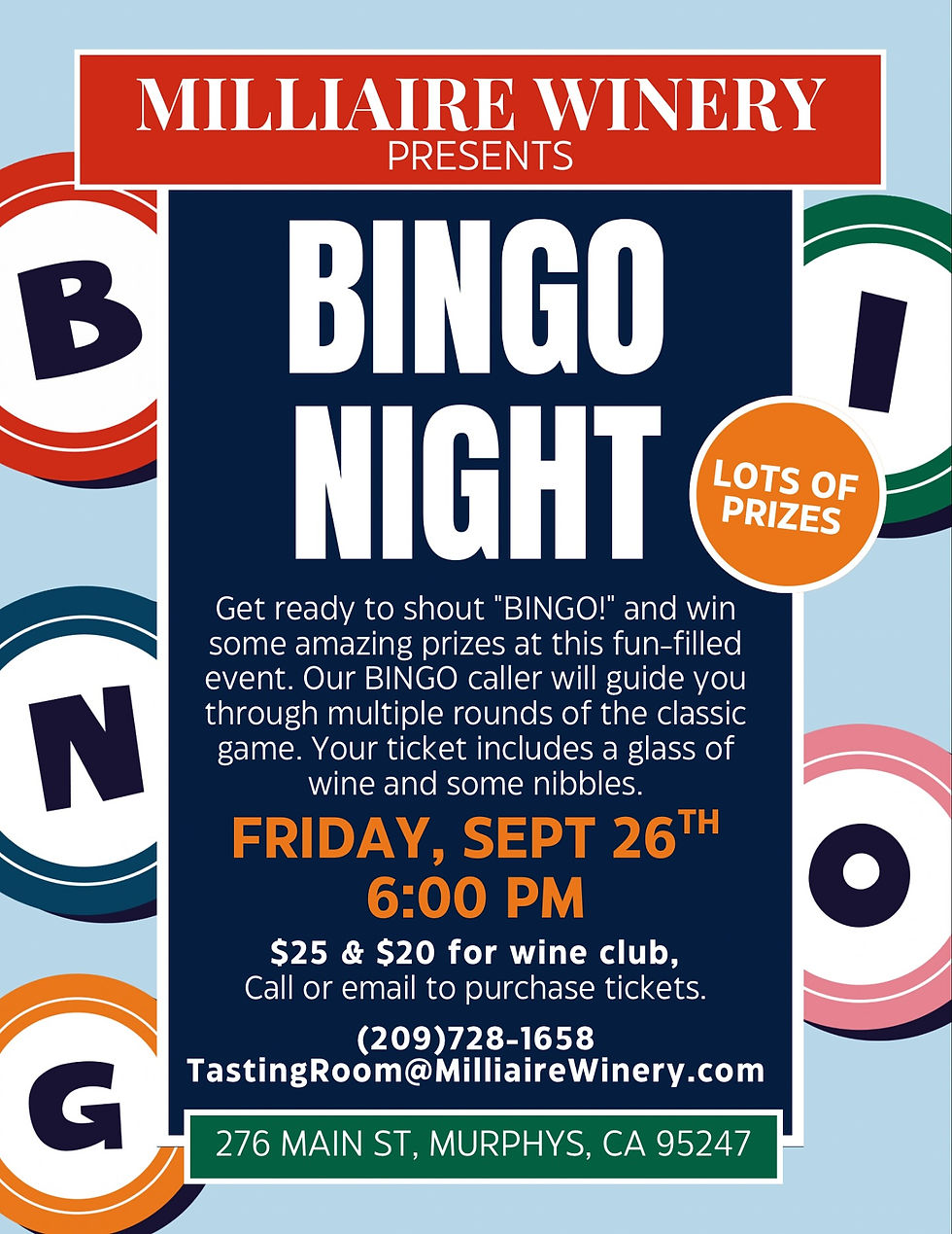 Bingo Night! - Milliaire Winery