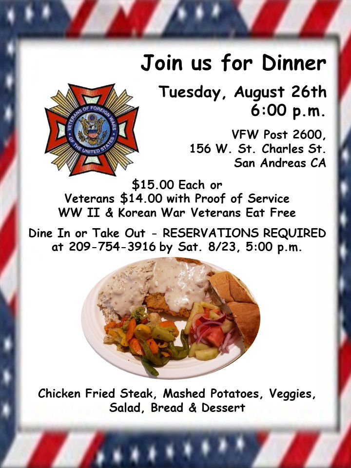 Dinner with VFW Post 2600 - Chicken Fried Steak