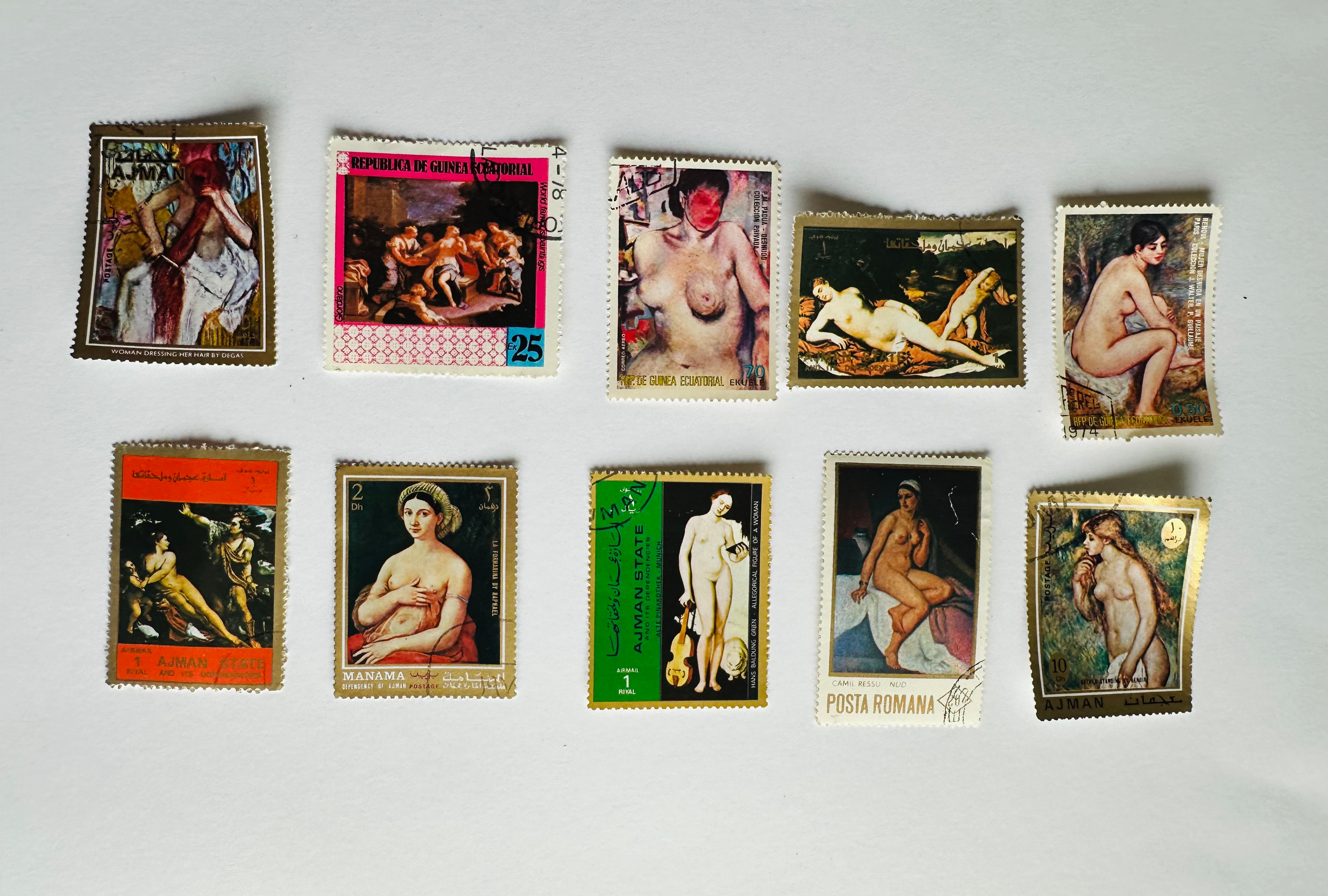 Set of 10 Midnight Gallery Curated Vintage International Stamps