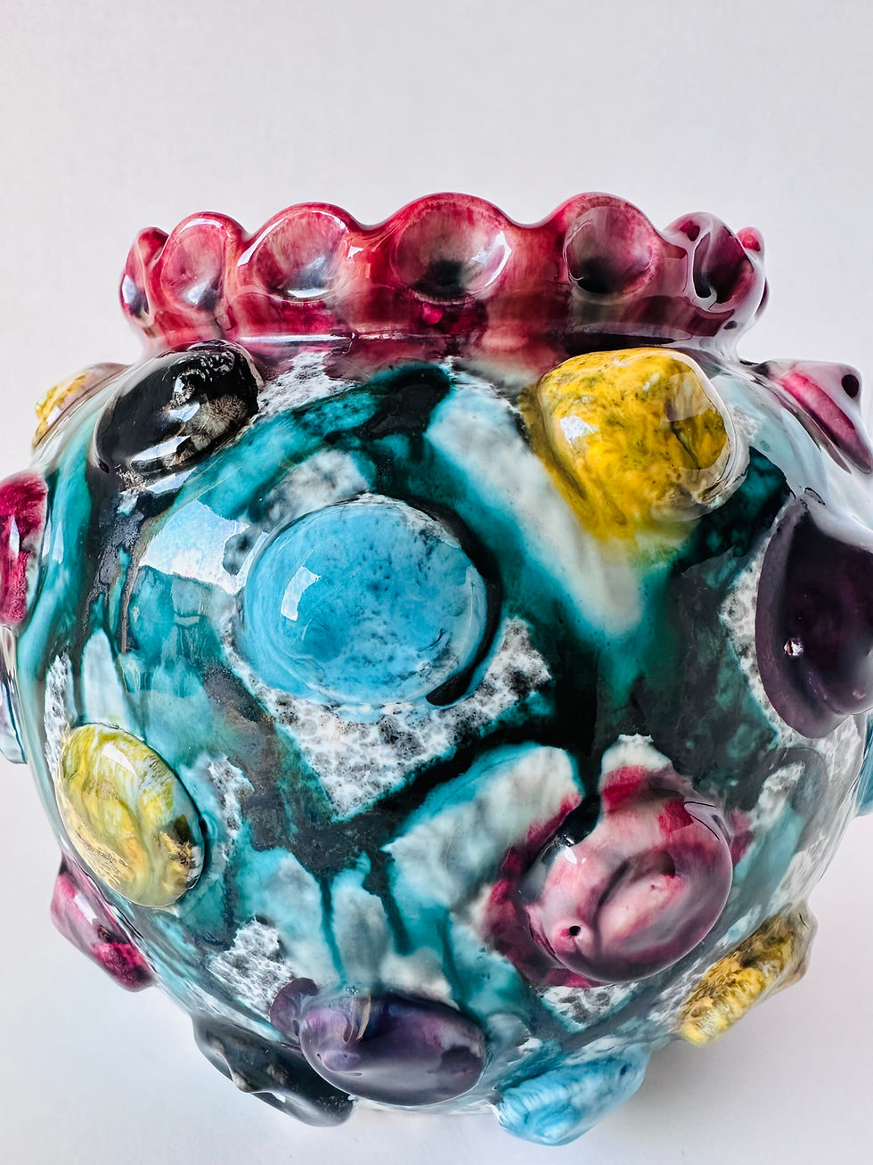 Miniatura: Vintage Italian Art Pottery Vase Planter – Raised Cabochon Studio Ceramic Bowl