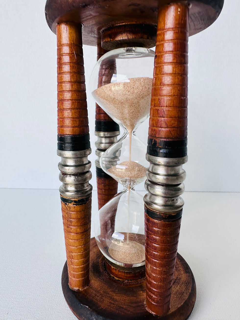 Thumbnail: Vintage Made in England Wooden Bobbin Hourglass Sand Timer