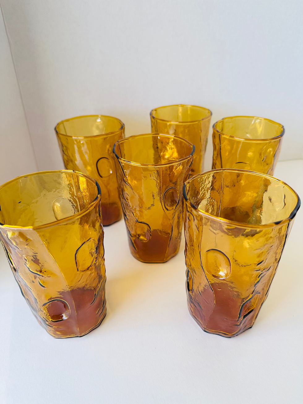 Miniatura: Set of 6 Decatur Glass Texglass Pinched Thumbprint Drinking Glasses