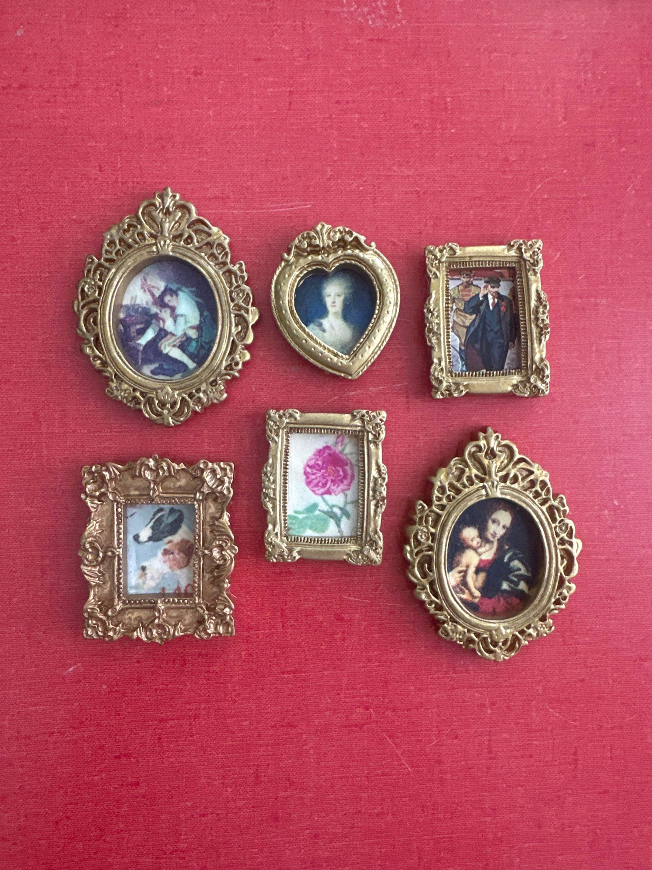 Set of 6 Vtg Painting Gold Framed Magnets 