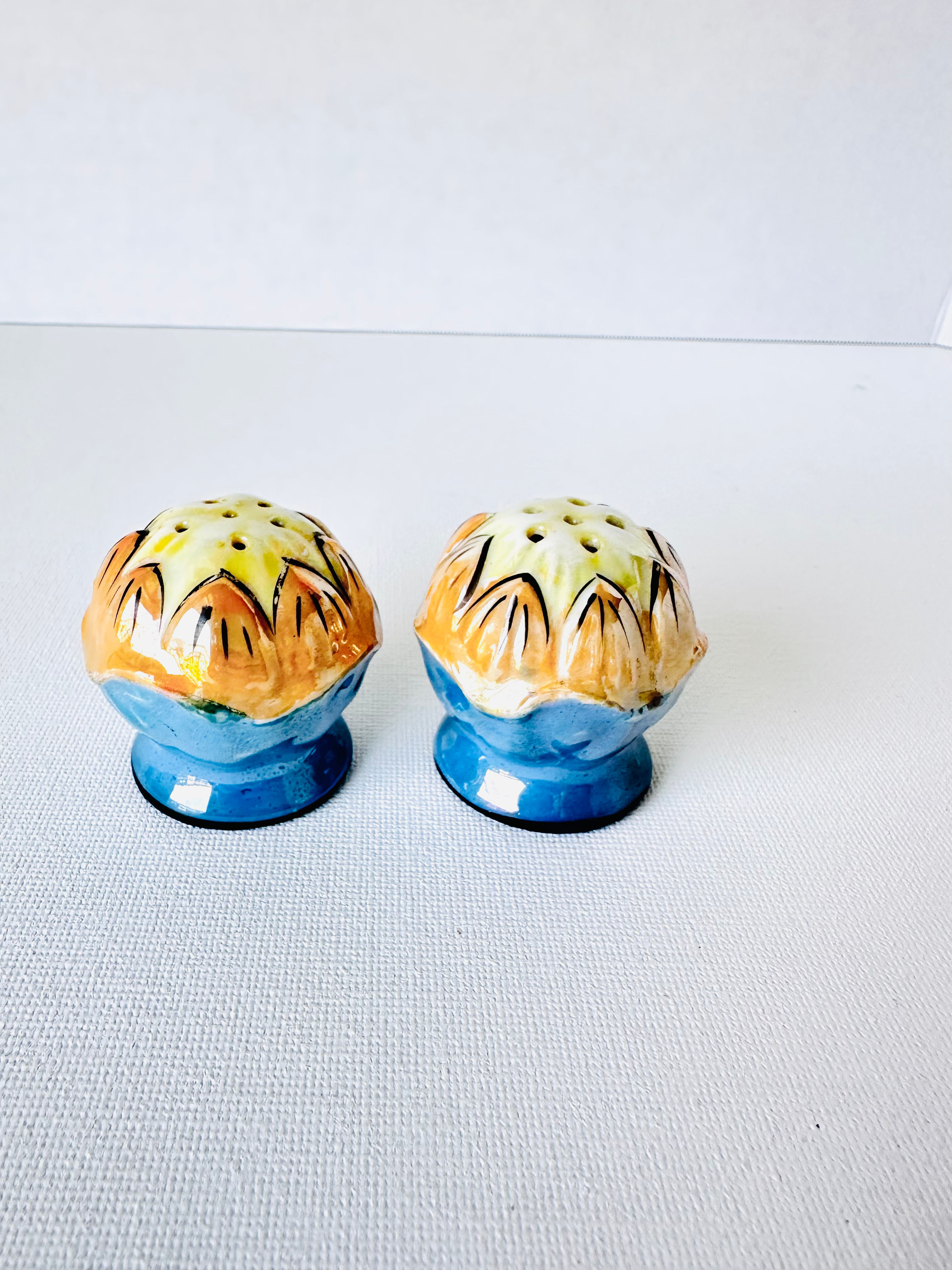 Vintage Japanese Lusterware Lotus Blossom Salt and Pepper Shakers
