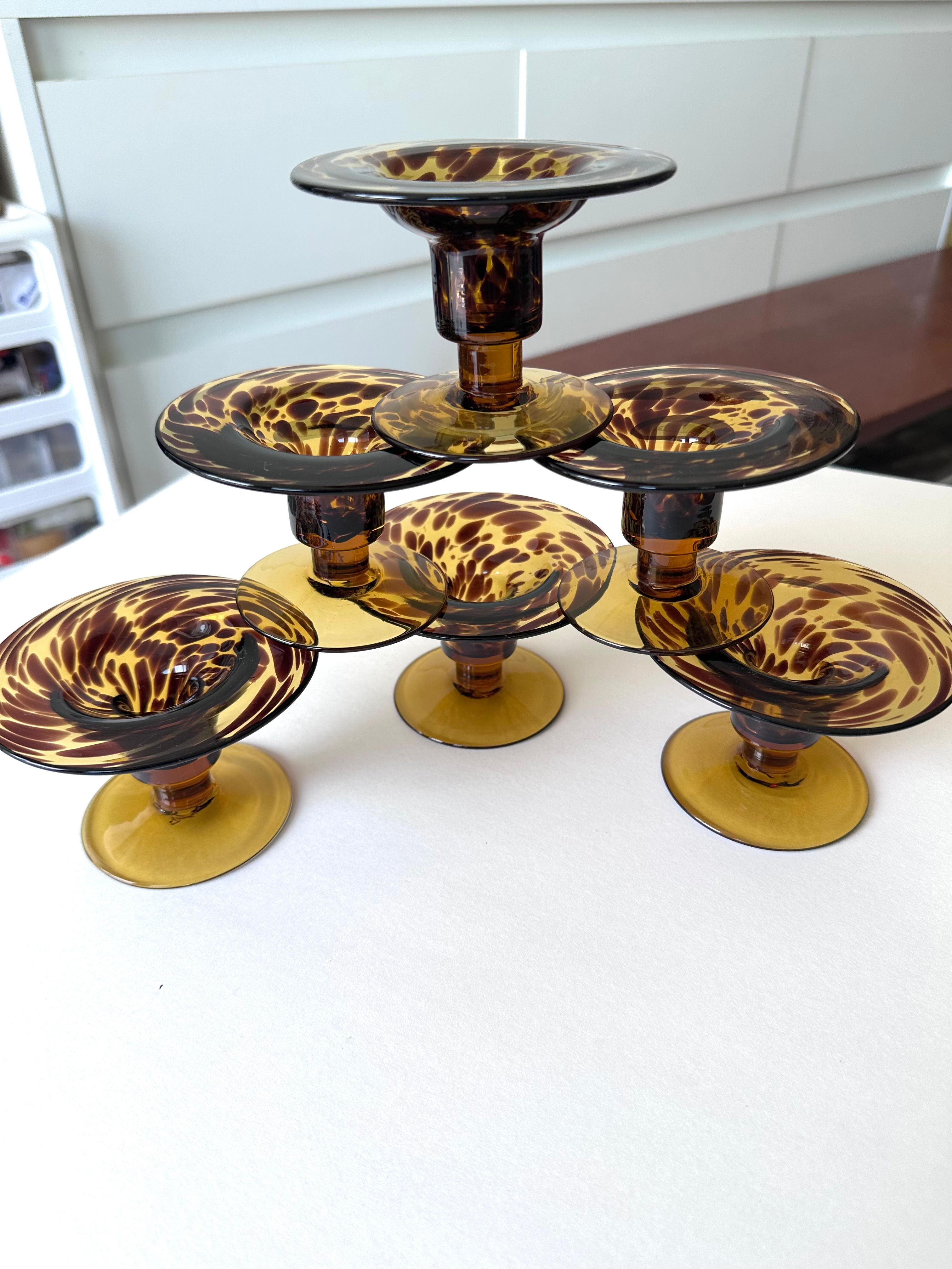 Set of 6 Vintage Silvestri Tortoiseshell Pattern Candlestick Holders