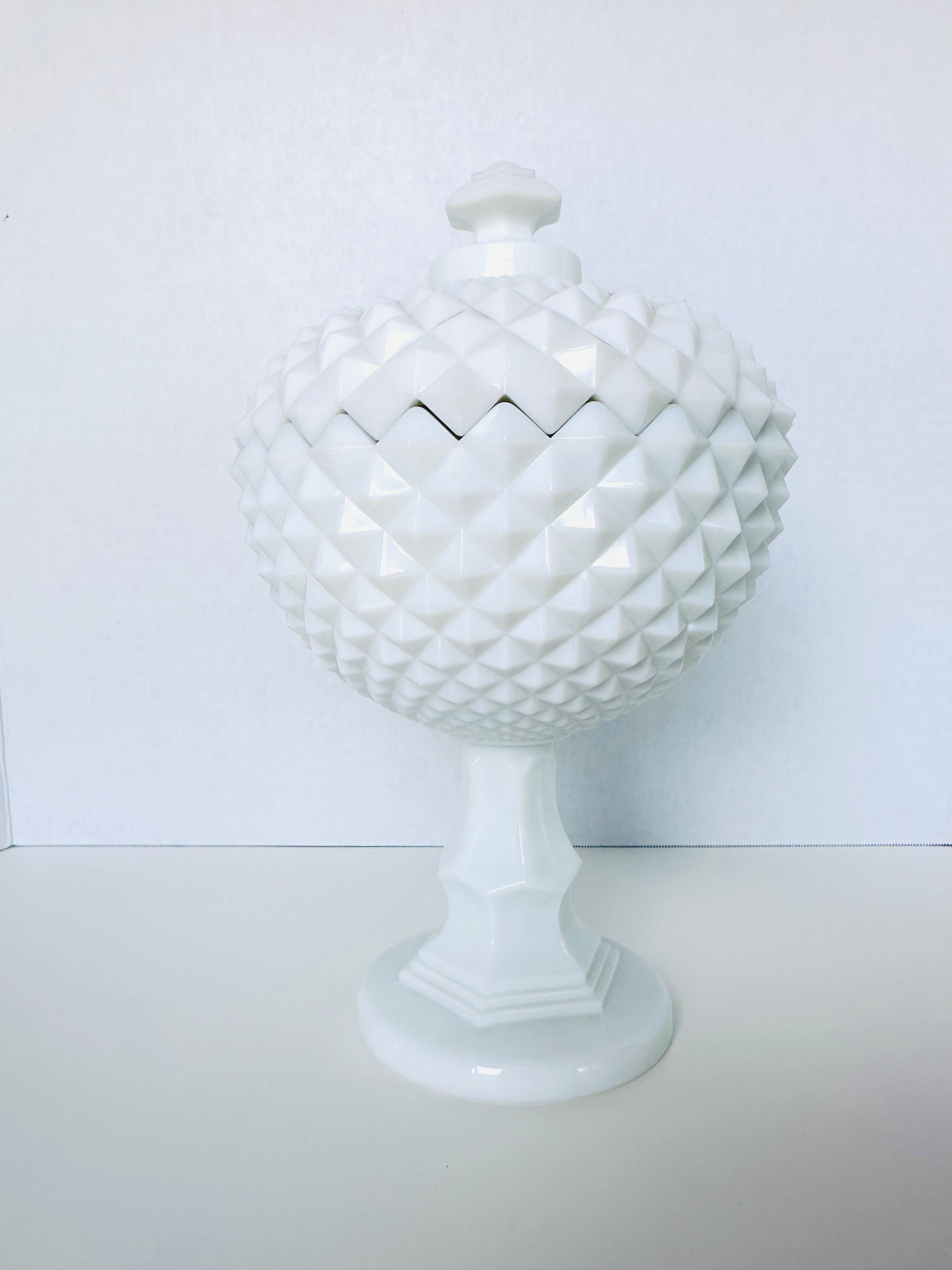 Vintage White Milk Glass Pedestal Candy Dish with Lid