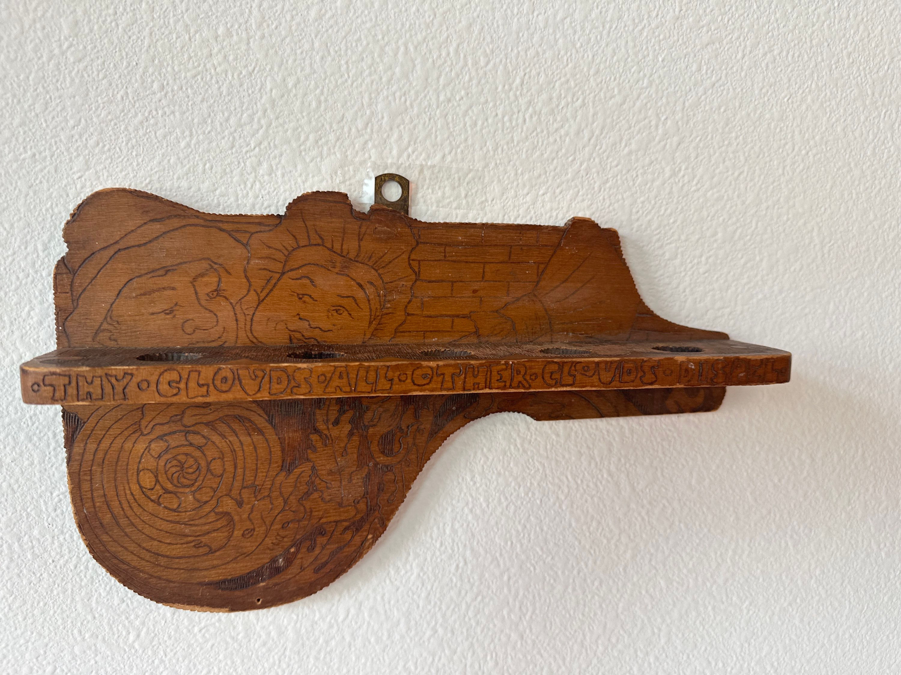 Antique 1900s Pyrography Wood Burned Handmade Hanging Pipe Rack