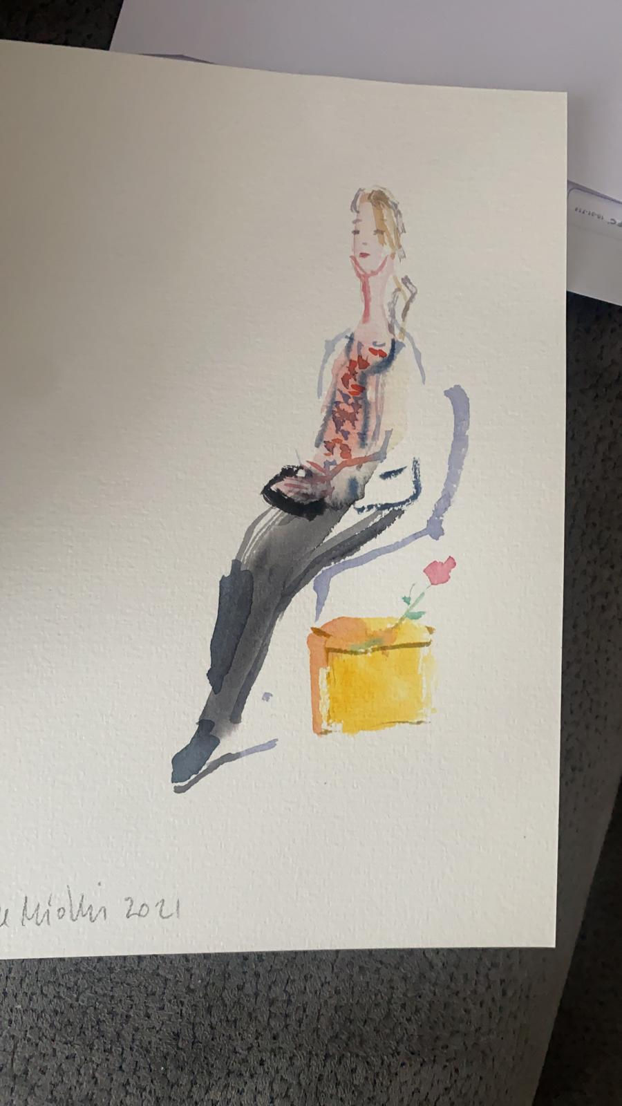 Portrait à l'aquarelle offert par La Prairie. Artiste : Bertrand de Miollis