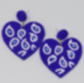Blue Seed Beaded Heart Drop Earrings