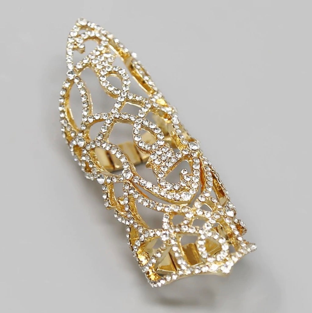 Gold Rhinestone Lace Stretch Ring