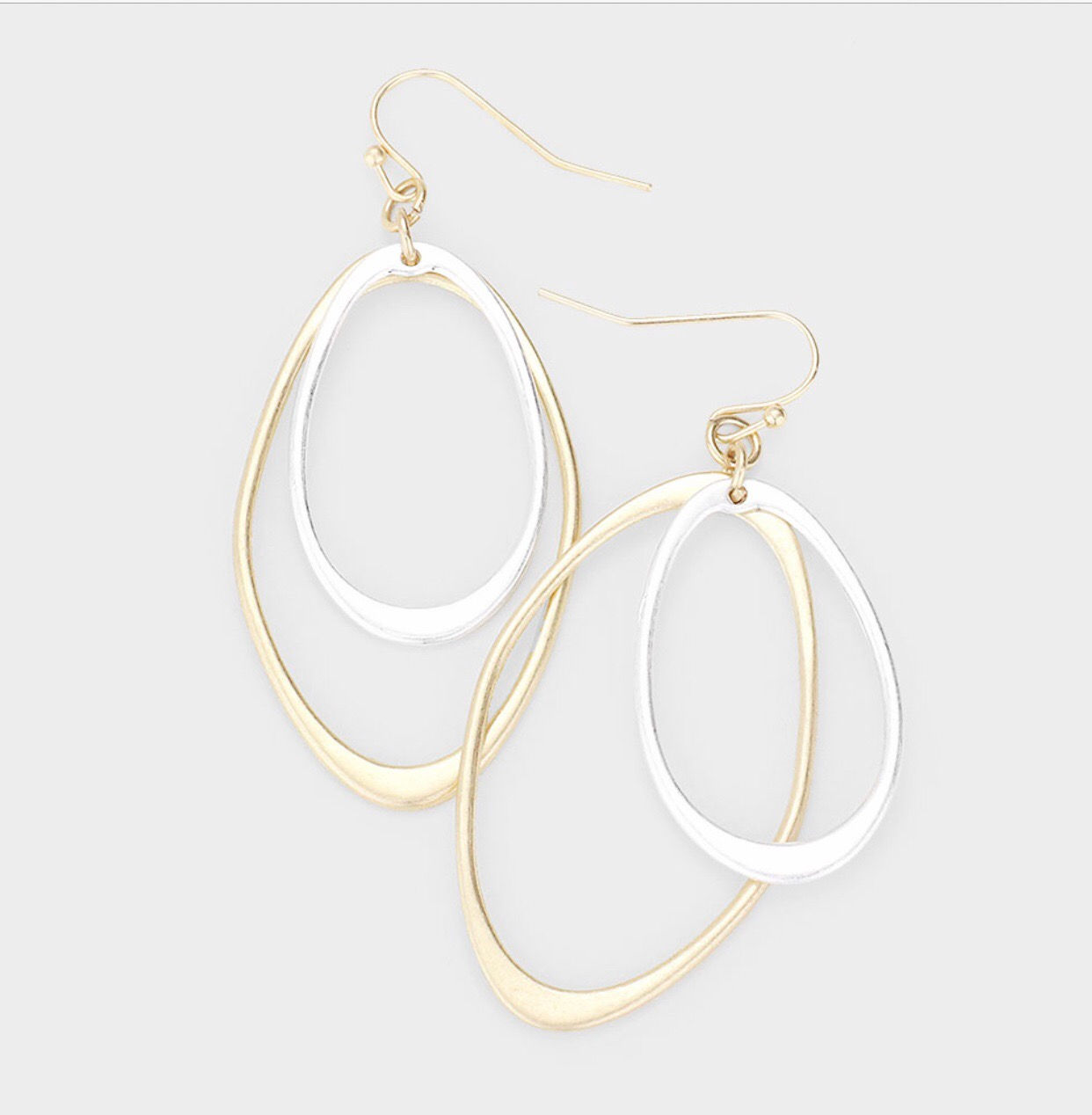  Two Tone Irregular Metal Oval Earrings