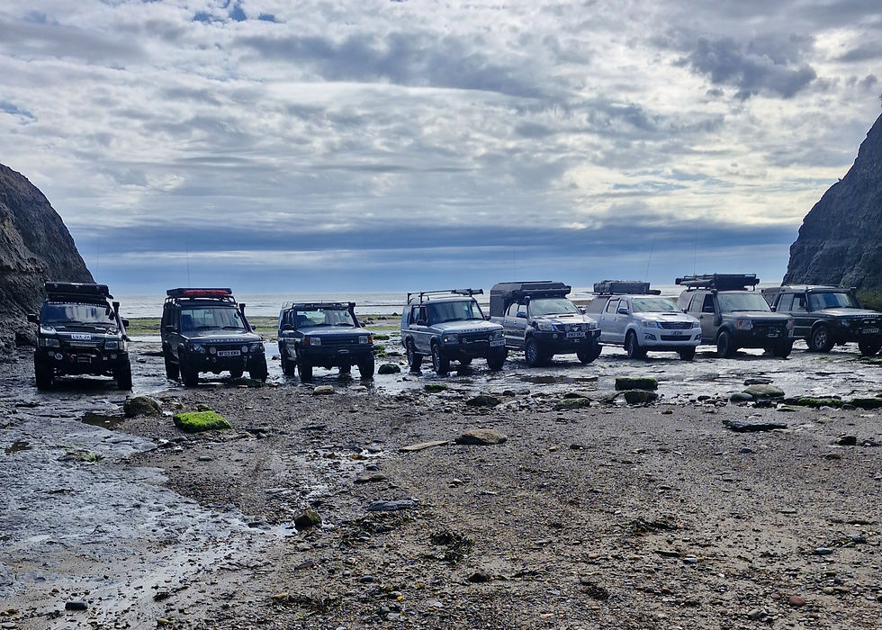 Convoy of 4x4 vehicles on a guided green lane tour in Mid Wales