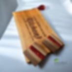 18 INCH CHERRY WOOD GATHER IN OUR KITCHEN BOARD WITH TWO RED RESIN COASTERS SET ONTARIO WOOD LOGO