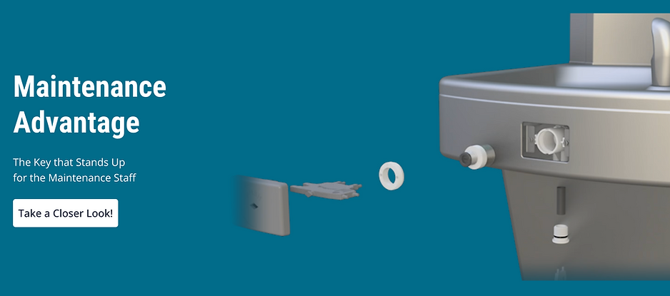 Murdock Maintenance Advantage web banner showing an exploded render of a Murdock water cooler and its service parts
