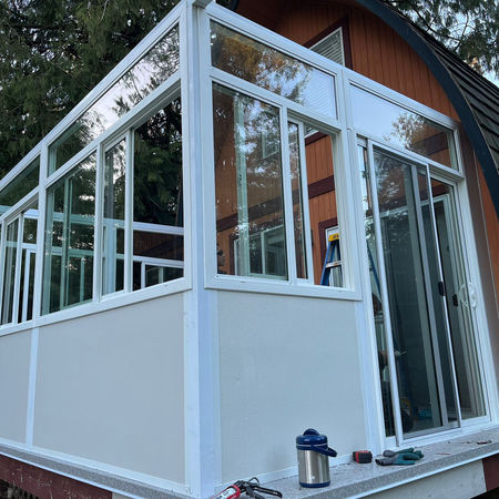 Foamboard glass sunroom on cabin deck in White Rock