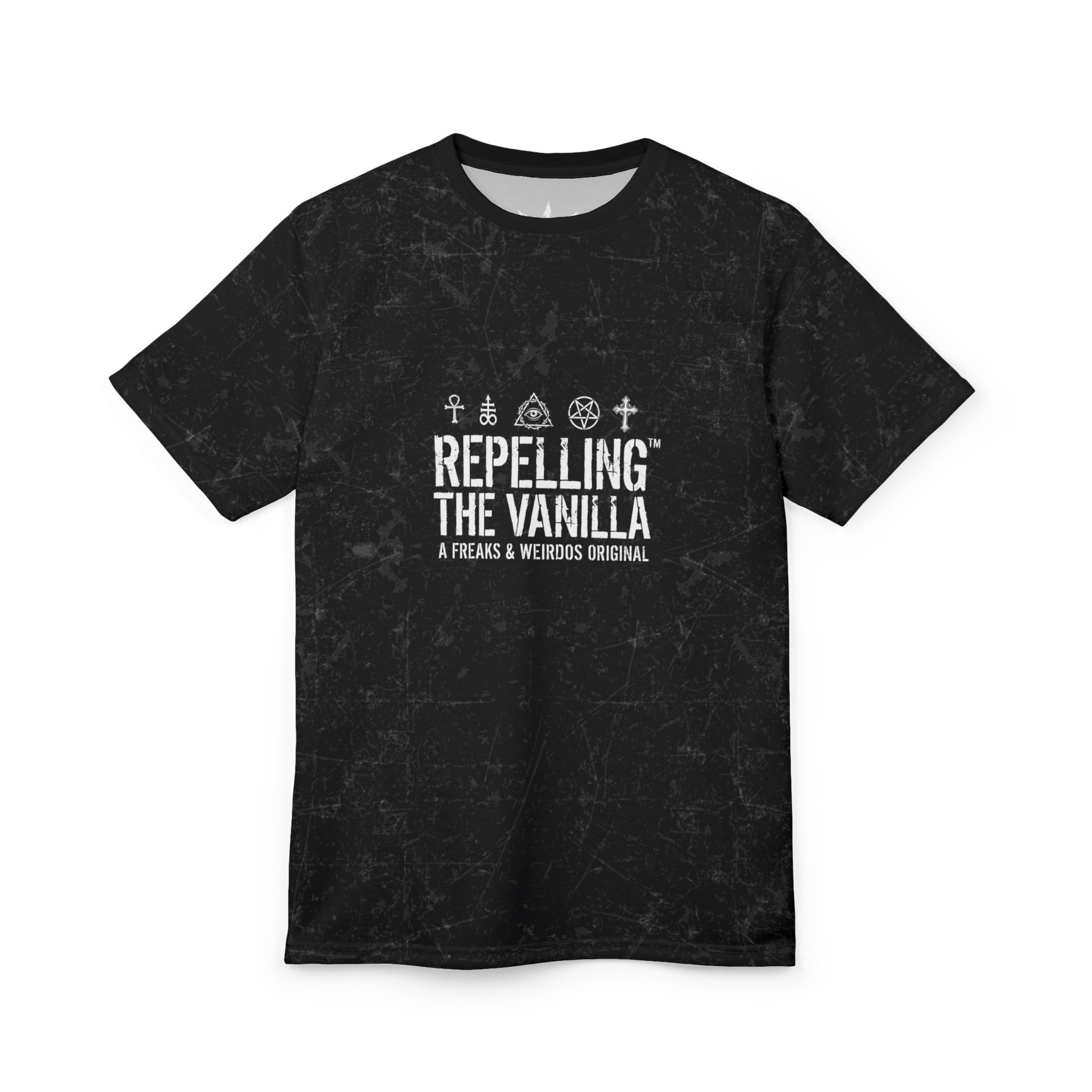 F&W Distressed Gothic Black  Tee- REPELLING THE VANILLA