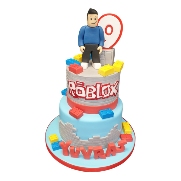 A colourful and fun Roblox-themed celebration cake with vibrant decorations and intricate detailing, perfect for a gaming enthusiast's birthday party.