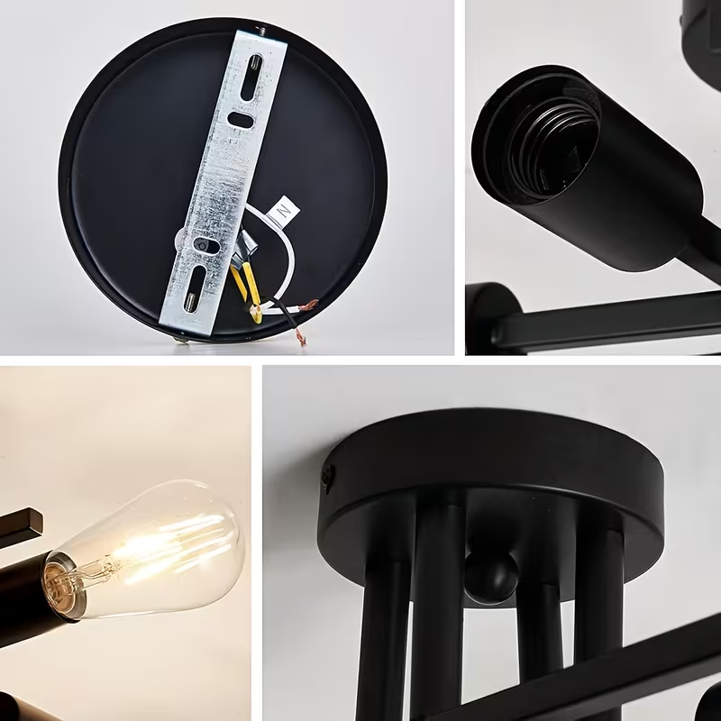 Miniatura: Modern Industrial Style Black 4-Bulb Flush Mount Ceiling Light Semi Flush Mount 