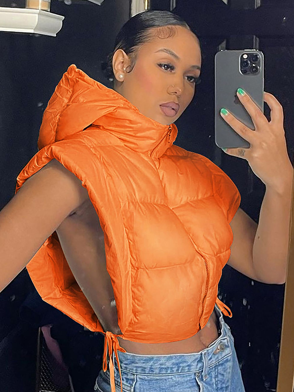 Miniatura: Women tie up hollow out side sexy hooded vest parkas 