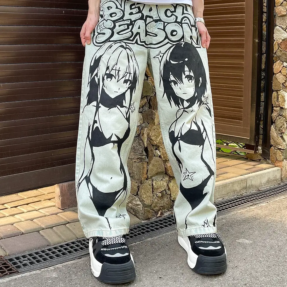 Miniatura: Anime Print Blue Baggy Jeans New Style Wide Leg Trouser Y2k Harajuku 