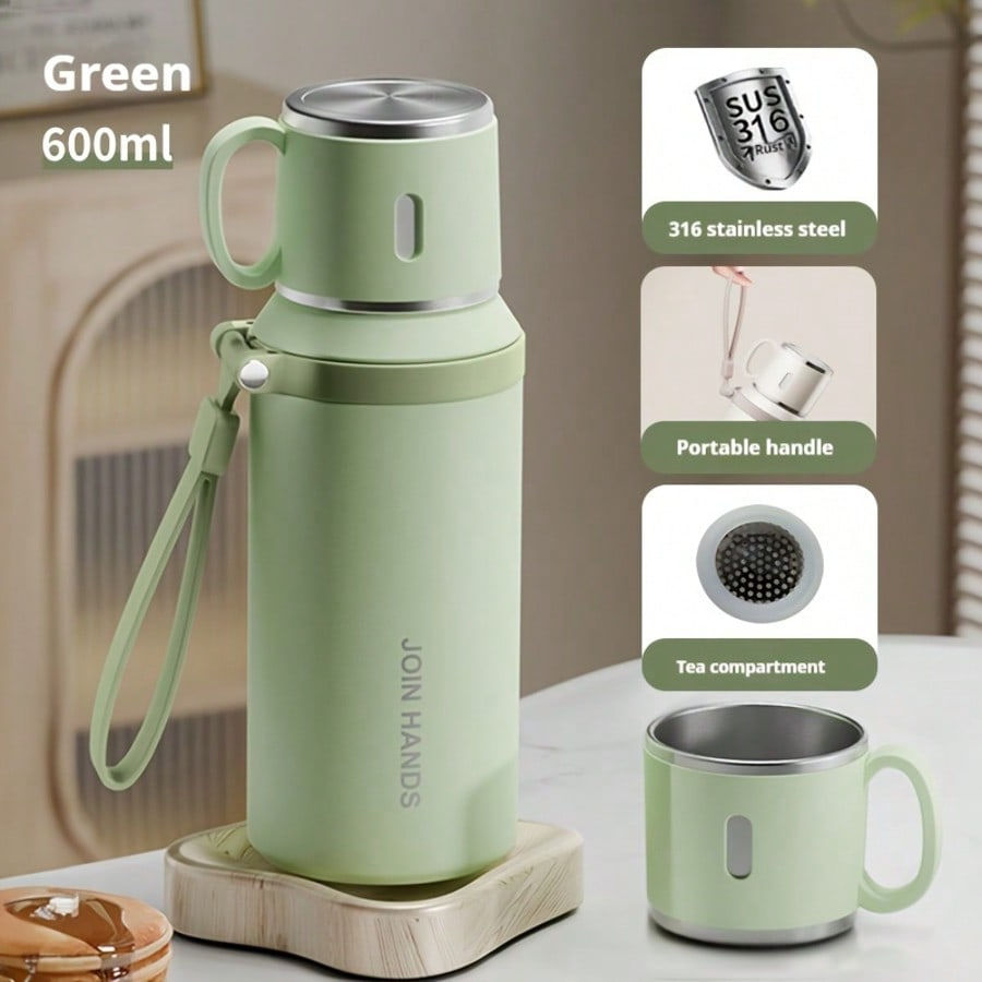 Miniatura:  Portable Thermal Water Bottle With Cup Lid & Carry Strap