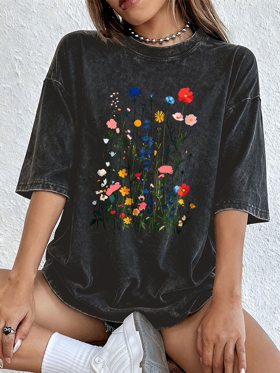 Thumbnail:  Floral Plants Printed Washed T-Shirts Womens 
