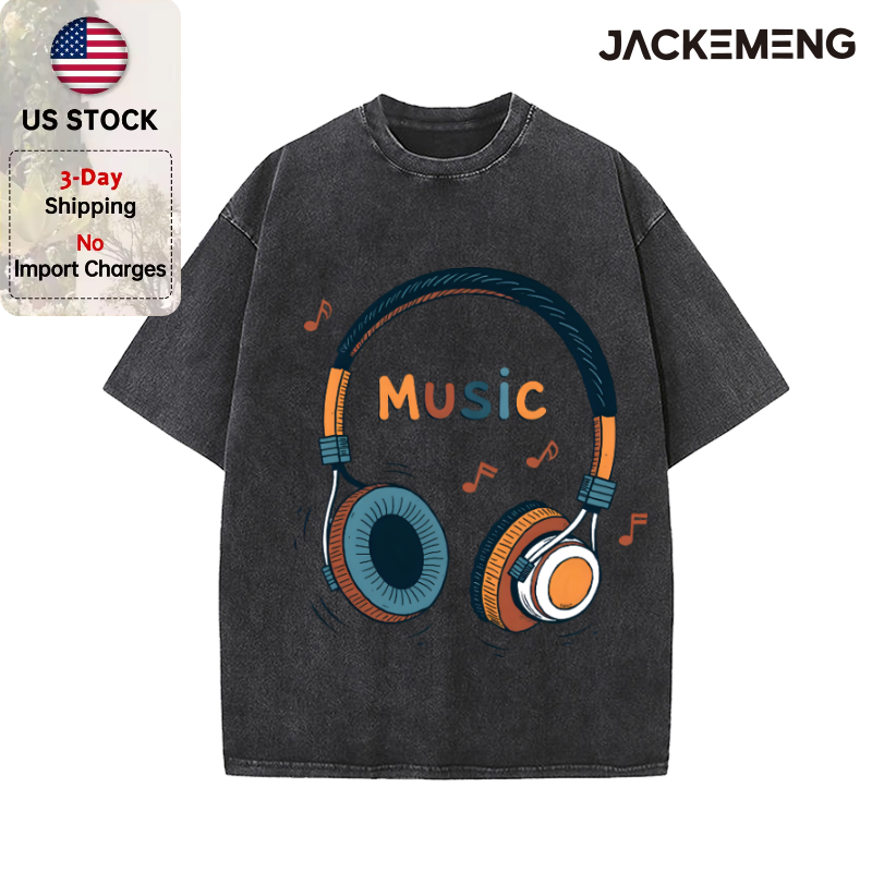Thumbnail: Retro Simple Music Headphone Streetwear Print Tshirt 