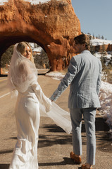 Married couple walking away in a national park