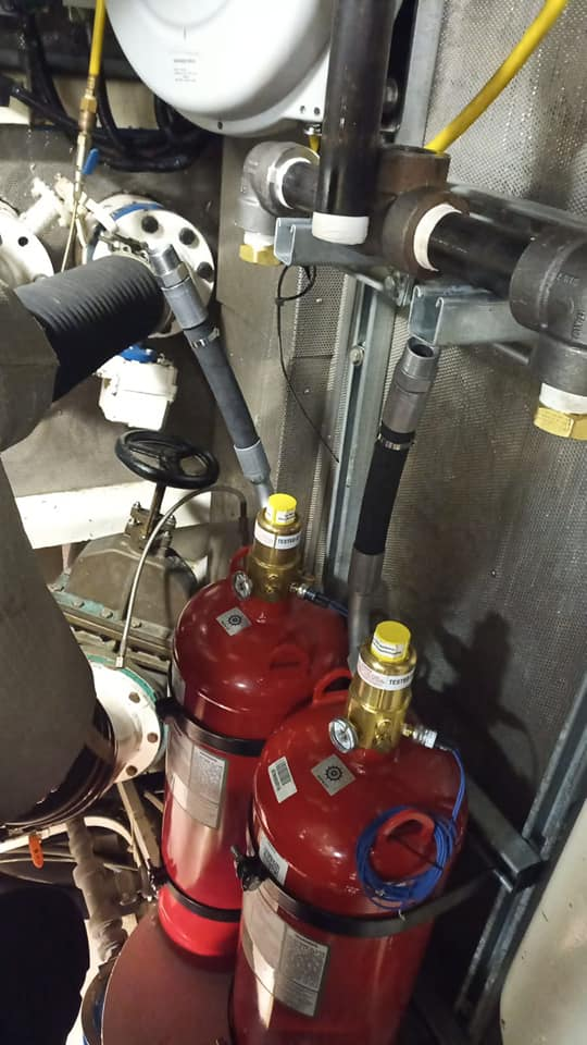 Our installation of a Novec 1230 fire suppression system on a yacht.