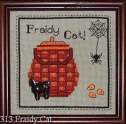 Fraidy Cat Halloween Basket Cross Stitch Pattern with Candy Corn and Spider